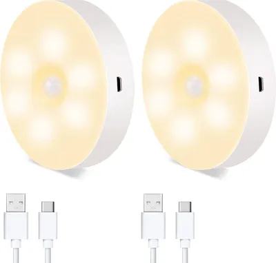 Obrázok produktu pre Nočné svetlo LED s detektorom pohybu | USB dobíjacie nočné svetlo s magnetom do spálne, na schodisko, do garáže, do šatníka | Teplá biela | 2 kusy