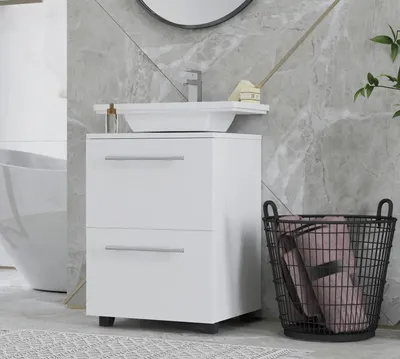 Produktbild von Badezimmerschrank, Waschbecken-Kommode mit Schublade, kompakt, Weiß