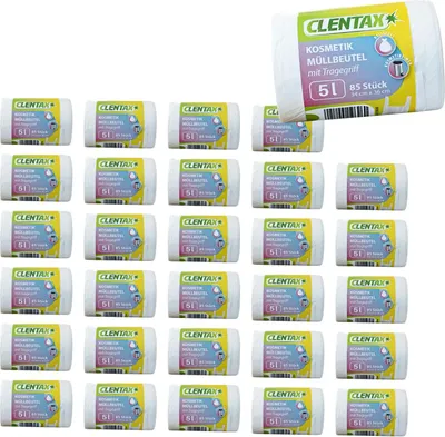 Produktbild von CLENTAX Müllbeutel für Kosmetikeimer 5l mit Tragegriff  30 x 85 St / insg. 2550 St / Reissfest