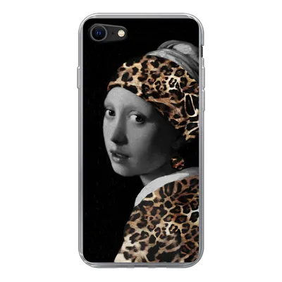 Produktbild von MuchoWow® Handyhülle Schutzhülle Hülle für iPhone SE 2022 Das Mädchen mit dem Perlenohrring - Pantherdruck - Vermeer Silikon Softcase Handy Hülle - Schutzhülle