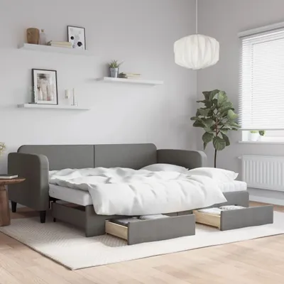 Immagine prodotto di Letto da giorno allungabile con cassetti grigio scuro 90x200 cm in tessuto