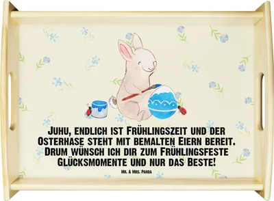 Produktbild von Mr. & Mrs. Panda Tablett Hase Marienkäfer - Blumig - Geschenk, Osterhase, Dekotablett, Ostern, Frühling, Deko, Ostergeschenke, Picknicken, Holztablett, Servier, holz