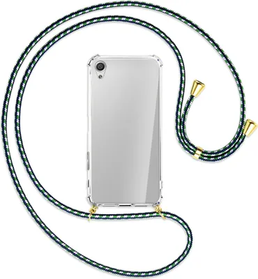Produktbild von Handykette Backcover-Schutzhülle mit Band (Metall goldfarben) für Sony Xperia X Performance - grün/blau/weiß