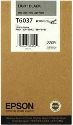Obrázok produktu pre Epson Inkoustová Light Black T603700 220 ml, Light black, Atrament na pigmentovej báze, 220 ml, 1 kusov