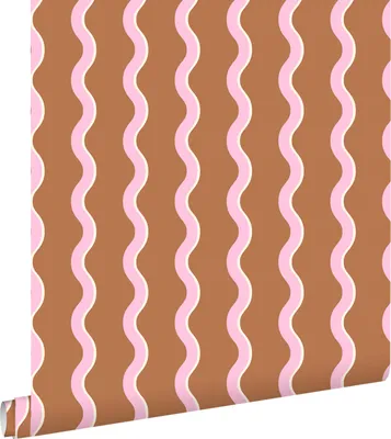 Produktbild von ESTAhome Tapete wellenförmige Streifen Braun und Rosa 50 x 900 cm