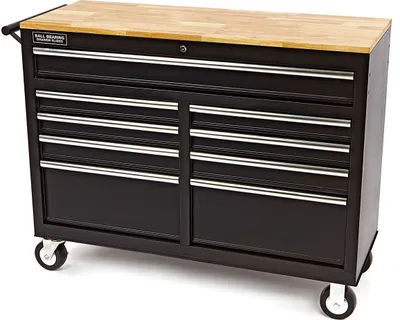 Produktbild von HBM Werkzeugwagen, Werkbank mit Holzarbeitsplatte 117 cm, schwarz