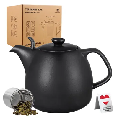 Teekanne mit Siebeinsatz 1,6 L Schwarz Porzellan