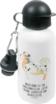 Produktbild von Mr. & Mrs. Panda Trinkflasche Hund Australien Shepherd - Weiß - Geschenk, für den Kindergarten, Wasserflasche, Kinder, Spruch, Sprüche, Kinderflasche, Familie