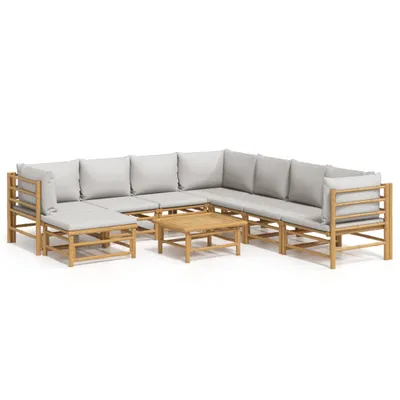 Image de Salon de jardin 9 pcs avec coussins gris clair bambou