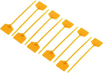 Produktbild von 10 selbstsichernde 3×120 mm Nylon-Kabelbinder, gelbes Kabeletikett, Markierungskabelverbinder