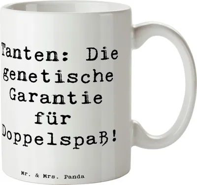Produktbild von Mr. & Mrs. Panda Kaffeetasse Spruch Tanten Doppelspaß - Weiß - Geschenk, Spaß, persönliche Erinnerungen, Nichte, Neffe, Verwandtschaft, kaffeebecher keramik, Lächeln