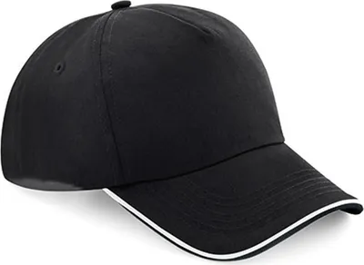 Immagine prodotto di Beechfield B25c | Authentic 5 Panel Cap - Piped Peak, 100 % Cotone Twill - Colore: Nero/Bianco - Taglia: Unica