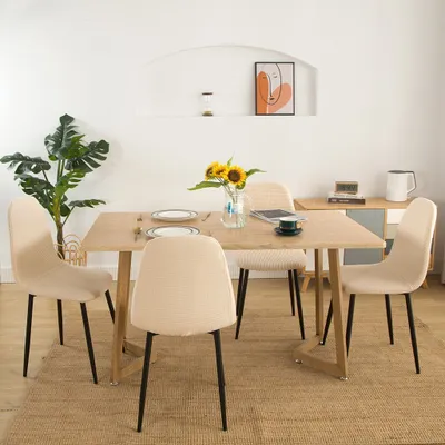 Produktbild von Stuhlhussen 4er Pack, Universal Stretch Waffelstoff Gepolsterte Stuhlhussen Esszimmerstuhlbezug für Hochzeitsbankette Hotel, Beige