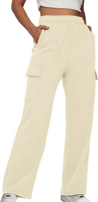 Produktbild von ASKSA Damen Jogginghose Cargohos Waist Freizeithose Weitem Bein Sporthose mit Taschen, Beige, L