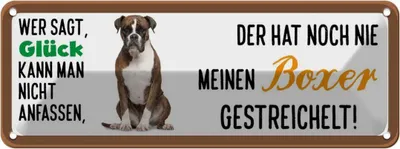 Produktbild von vianmo Blechschild 10x27 cm Boxer Hund gestreichelt Tier Haustier
