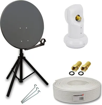 Produktbild von PremiumX Camping SAT Anlage 80cm Antenne Single LNB Kabel F-Stecker Stativ