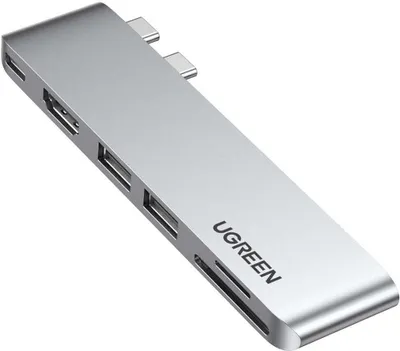 Productafbeelding van Hub Ugreen CM380: 2x USB-C - HDMI / 2x USB 3.0 / SDTF / USB-C PD - Grijs