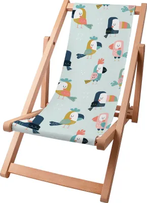Immagine prodotto di Sdraio per bambini Dreamroots pieghevole in legno, fino a 130 kg, sdraio pieghevole con regolazione dell'inclinazione dello schienale a 3 livelli, Cute Parrots