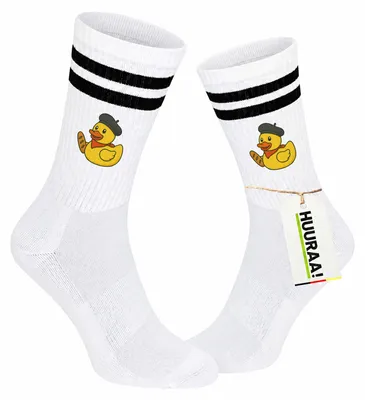 Produktbild von Huuraa Uni Socken Quietscheente Frankreich Gummiente Franzose 42/46 Black Baumwolle Tennissocken Geschenkidee, KI-generiertes Bild