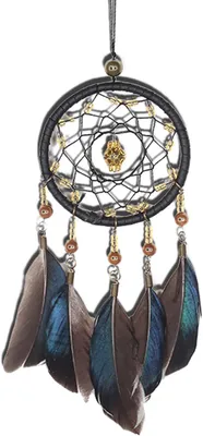 Productafbeelding van Dromenvanger Klein - Handgemaakte Dreamcatcher met Veren - Autohanger - Zwart