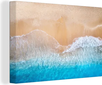 Produktbild von OneMillionCanvasses® - Leinwandbilder - 140x90 cm, Strand - Meer - Sand - Sommer - Blau - Wellen, Wandbilder Kunstdruck Wanddekoration - Foto auf Leinwand - Gemälde auf Holzrahmen