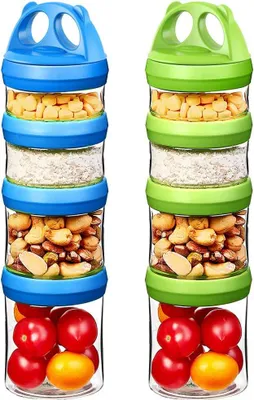 Produktbild von Tragbare stapelbare Lebensmittelaufbewahrungsbehälter für Snacks, Pulver und Getränke, Twist-Lock-System, luftdicht, auslaufsicher, BPA- und , blau und grün