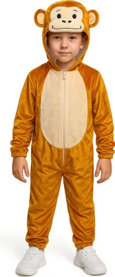 Produktbild von Kinder Affenkostüm – Lustiger Plüsch-Overall mit Kapuze für Fasching, Karneval & Halloween, Größe:134/140