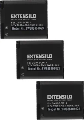 Produktbild von EXTENSILO 3x Akku kompatibel mit Panasonic Lumix DMC-ZS60K, DMC-ZS50K, DMC-ZS45K Kamera (1050 mAh, 3,7 V, Li-Ion)