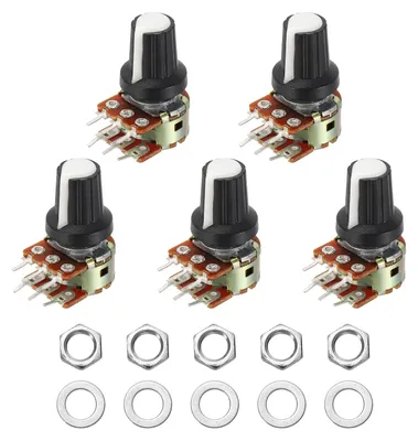 5x WH148 B20K Ohm Potentiometer Kit, 6-Pins, 15 mm Achse, Weiß