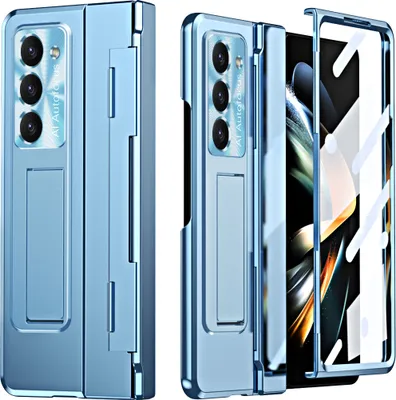 Produktbild von Hülle für Samsung Galaxy Z Fold 5 mit Displayschutz & Objektivschutz Luxus Galvanisierte Ständer Schutzhülle Blau