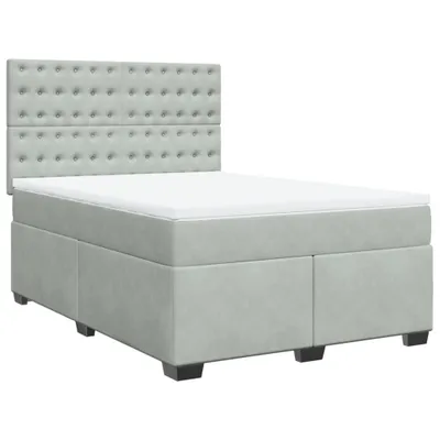 Produktbild von Boxspringbett mit Matratze Hellgrau 140x200 cm Samt