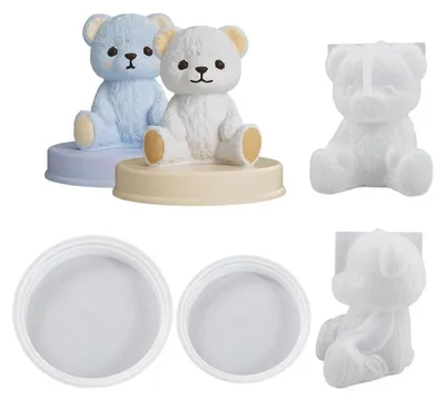 Image de Lot de 4 moules en silicone 3D en forme d'ours en peluche, pour la fabrication de bougies, de savons, de résine ou de glaçons