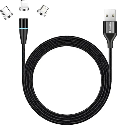 Produktbild von Ladekabel ColorWay USB – Lightning+MicroUSB+Type-C magnetische Daten/Schnellladung 2,4A 1m schwarz