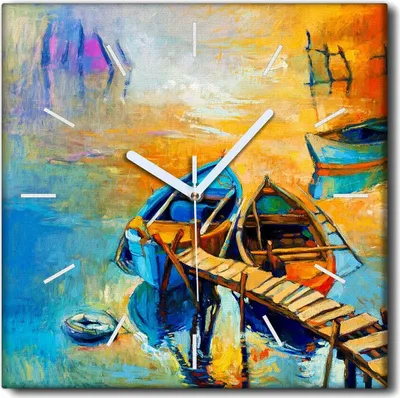 Produktbild von Coloray Uhr auf Leinwand 30x30 cm Wand Uhr Dekoration Wohnzimmer Segeltuch weiße Zeiger -Schiffe Hafen Meer Meer
