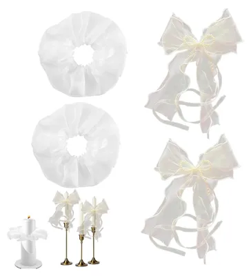 Produktbild von 2 Stück Kommunionkerze Tropfschutz Set – 2 Wachs Candle Wraps im Schleifen-Design & 2 Netzgewebe Tropfenfänger für Kerzen