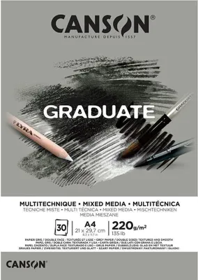 Obrázek produktu pro Canson Pad Graduate Mixed Media Skicář 30 A4 220 g Grey