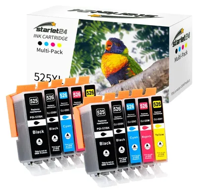 Produktbild von Starlet24 Kompatibel Druckerpatronen für Canon PGI-525 CLI-526 Patrone – 2 PGBK 2 Schwarz 2 Cyan 2 Magenta 2 Gelb