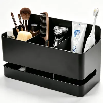 Produktbild von Zahnbürstenhalter Aluminium 3 Fächer Schwarz mit Ablaufdesign