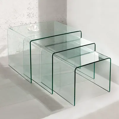 Produktbild von cagü: 3er Set Design Glas-Beistelltisch Beistelltische [MAYFAIR] Glas transparent 60cm / 50cm / 40cm