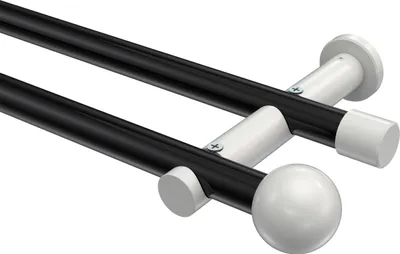 Produktbild von Interdeco Gardinenstange / Vorhangstange Schwarz / Weiß, Typ Platon Luino (Kugel) ohne Ringe, 20 mm Ø 2-läufig, 100 cm