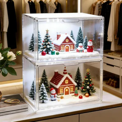 Zdjęcie produktu dla [2 zestawy] Przezroczysta gablota z paskiem LED, akrylowy organizer 36 × 22 × 27 cm z magnetycznymi drzwiczkami, gablota na modele, torby, rękodzieło, książki