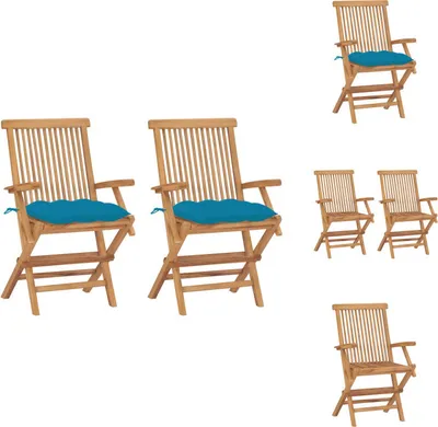 Produktbild von vidaXL Gartenstühle mit Hellblauen Kissen 2 Stk. Massivholz Teak -  Gartenstühle