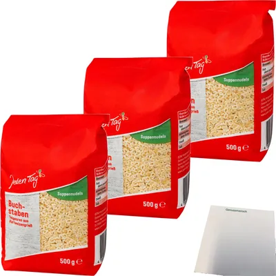 Produktbild von Jeden Tag Suppennudeln Buchstaben 3er Pack (3x500g Packung) + usy Block