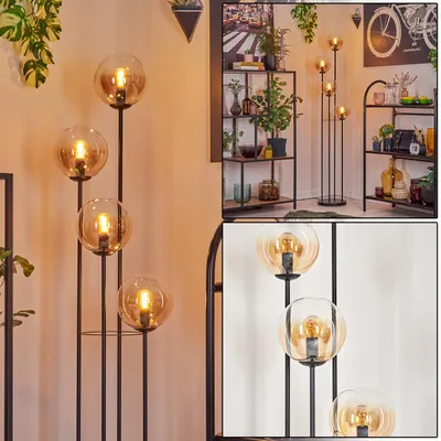 Produktbild von Fossobiubo Stehlampe aus Metall/Glas in Schwarz/Bernstein/Klar mit Fußschalter