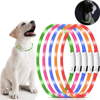 Produktbild von Leuchtendes Hundehalsband, 3 Modi Halsband, wasserfest, wiederaufladbar, Sicherheit bei Nacht,zuschneidbar, Halsumfang 50 cm