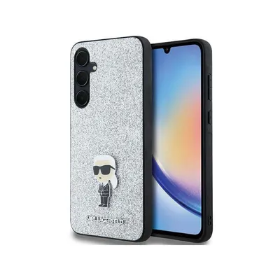 A silver glitter phone case with a Karl Lagerfeld Choupette logo is shown next to a smartphone.