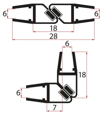 Produktbild von Gelco Satz 45° Magnet Dichtung für Glas 6/6mm, 1900mm, Schwarz