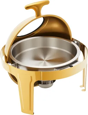 Produktbild von Chafing Dish Buffet Set - Rund 6 l - Edelstahl - Deckel 90°/180° - Verstärkter Rahmen - Gold