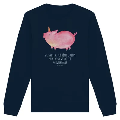 Produktbild von Mr. & Mrs. Panda Baumwoll Pullover Einhorn Schwein Größe S - French Navy - Geschenk, Pulli, Sweater, Party, Unicorn, Einhörner, Rundhals Sweatshirt, Spruch, English
