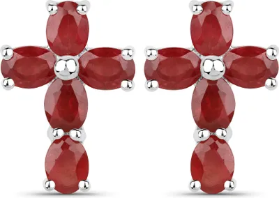 Produktbild von Vira Jewels Ohrringe Silber 925 rhodiniert Kreuz-Motiv mit echten Rubin-Steinen